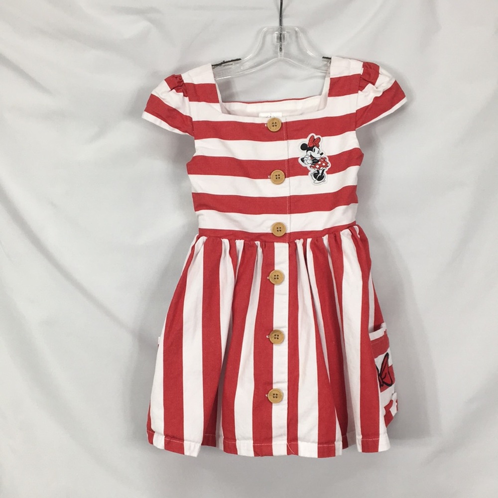 Disney Red and White Stripped Cap Sleeve Minnie Mouse Dress Size 3 Like-NEW